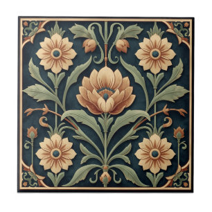 Vintage Art Nouveau Deco Majolika Blumen Handwerks Fliese