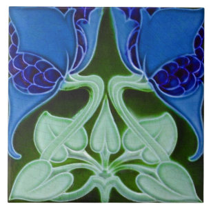 Vintage Art Nouveau Deco Majolika Blumen Kunsthand Fliese