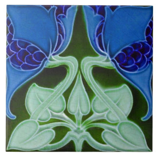 Vintage Art Nouveau Deco Majolika Blumen Kunsthand Fliese