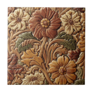 Vintage Art Nouveau Deco Majolika Blumen Kunsthand Fliese