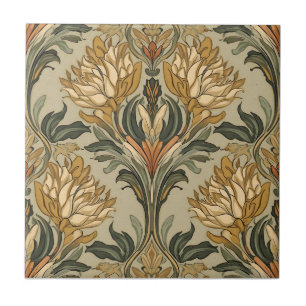 Vintage Art Nouveau Deco Majolika Floral Craftsman Fliese