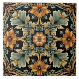 Vintage Art Nouveau Deco Majolika Floral Kunsthand Fliese