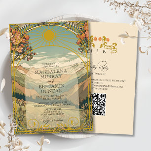 Vintage Art Nouveau Deco Natur QR-Website Hochzeit Einladung
