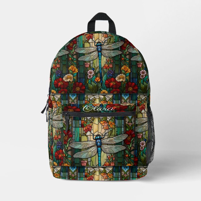 Vintage Art Nouveau Dragonfly boho Monogramm Bedruckter Rucksack (Vorderseite)