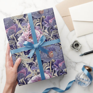 Vintage Art Nouveau Elegant Lila & Rosa Floral Geschenkpapier