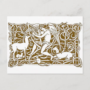 Vintage Art Nouveau Engel und Waldtiere Postkarte