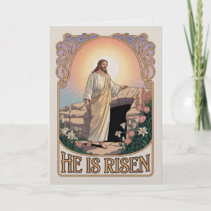 Vintage Art Nouveau Er ist auferstanden Kirchliche Karte