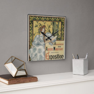 Vintage Art Nouveau, Exposition des Beaux Arts Quadratische Wanduhr