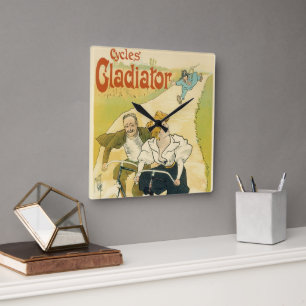 Vintage Art Nouveau, Fahrräder von Gladiator Cycle Quadratische Wanduhr