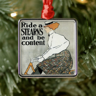 Vintage Art Nouveau, Fahrt auf Sterns Fahrrädern Silbernes Ornament