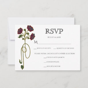 Vintage Art Nouveau Fette Juwel-Ton-Blumen Mahlzei RSVP Karte