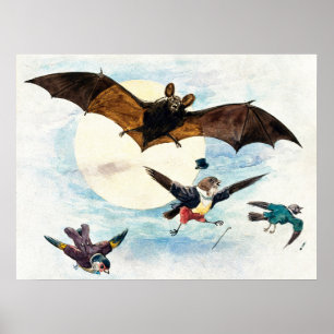 Vintage Art Nouveau Fledermaus und gekleidete Vöge Poster
