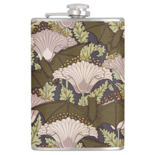 Vintage Art Nouveau Fledermaus und Mohn Blumenmust Flachmann