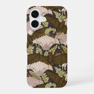 Vintage Art Nouveau Fledermaus und Mohn Blumenmust iPhone 16 Hülle