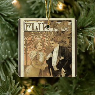 Vintage Art Nouveau Flirt Biscuits, Alphonse Mucha Keramikornament