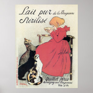 Vintage Art nouveau französische Milchwerbung, Kat Poster