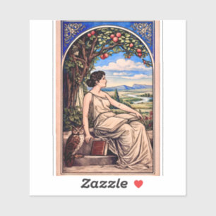 Vintage Art Nouveau Frau beim Lesen unter einem Ba Aufkleber