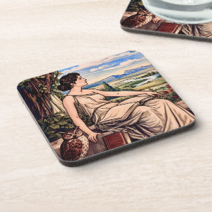 Vintage Art Nouveau Frau beim Lesen unter einem Ba Getränkeuntersetzer