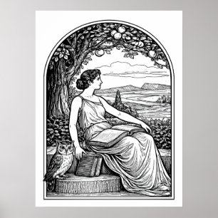 Vintage Art Nouveau Frau beim Lesen unter einem Ba Poster