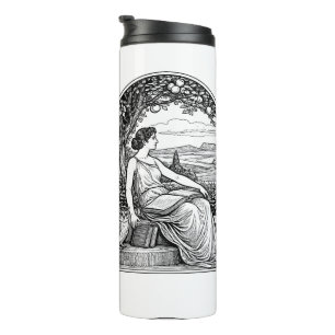 Vintage Art Nouveau Frau beim Lesen unter einem Ba Thermosbecher