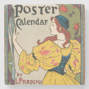 Vintage-Art-Nouveau-Frau-Gelbes-Kleid-Plakat Steinuntersetzer