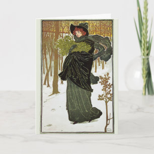 Vintage Art Nouveau Frau im Urlaub Feiertagskarte
