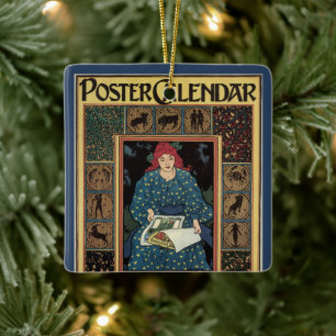 Vintage Art Nouveau, Frau liest Astrologie-Buch Keramikornament