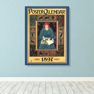 Vintage Art Nouveau, Frau liest Astrologie-Buch Leinwanddruck