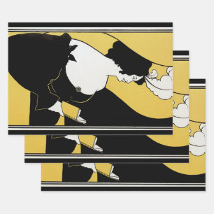 Vintage Art Nouveau, Frau liest ein gelbes Buch Geschenkpapier Set