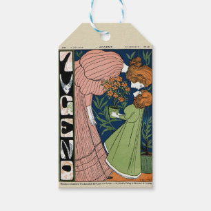 Vintage Art Nouveau Frau & Mädchen Grüne Kleidung Geschenkanhänger
