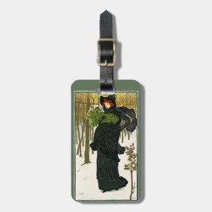 Vintage-Art-Nouveau-Frau-Weihnachten-Plakatdruck Gepäckanhänger