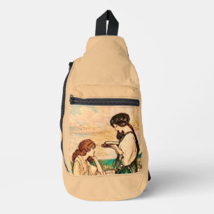 Vintage Art Nouveau Frauen lesen am Meer Crossbody Bag