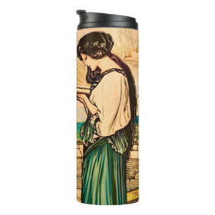 Vintage Art Nouveau Frauen lesen am Meer Thermosbecher
