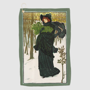 Vintage Art Nouveau Frauen Weihnachtsposter Druck Golfhandtuch