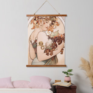 Vintage Art Nouveau Frucht von Alphonse Mucha Wandteppich Mit Holzrahmen