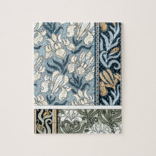 Vintage Art Nouveau, Garten-Schwertlilien-Blumen Puzzle