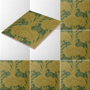 Vintage Art Nouveau Gelbe Mohnblumen Muster Fliese