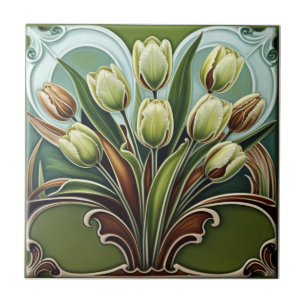 Vintage Art Nouveau gelbe Tulpen Blumenmuster  Fliese