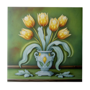 Vintage Art Nouveau gelbe Tulpen Blumenmuster Fliese