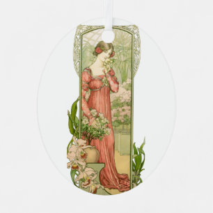 Vintage-Art-Nouveau-Gewächshaus-Lady-Elegant  Ornament Aus Metall