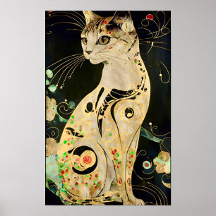 Vintage Art Nouveau goldene Katze auf Schwarz Poster