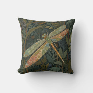 Vintage art nouveau green gold Dragonfly Kissen