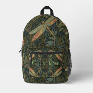 Vintage Art Nouveau Grün Gold Libelle Bedruckter Rucksack