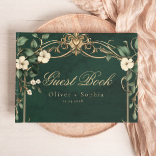 Vintage Art Nouveau Grüne und Goldene Hochzeit Gästebuch
