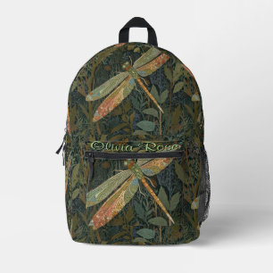 Vintage Art Nouveau grüner Gold Libelle Bedruckter Rucksack