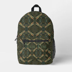 Vintage Art Nouveau grüner Gold Libelle Bedruckter Rucksack