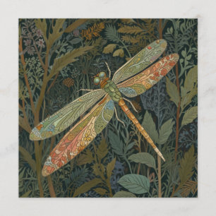 Vintage Art Nouveau grüner Gold Libelle Einladung