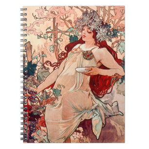 Vintage Art Nouveau Herbst von Alphonse Mucha Notizblock