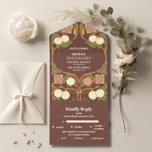 Vintage-Art-Nouveau-Hochzeit All In One Einladung