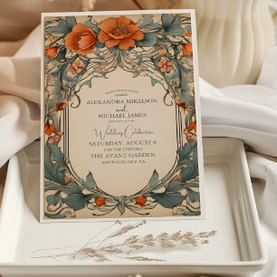 Vintage-Art-Nouveau-Hochzeit mit Blumen Einladung